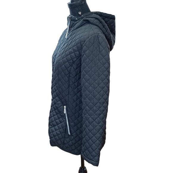 Kenneth Cole Quilted Hooded Jacket Size Small Black Polyester Womens Outerwear - Picture 2 of 10